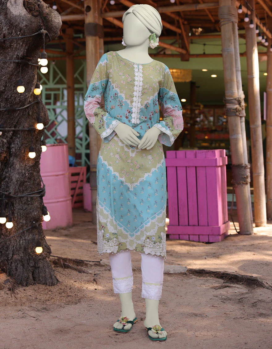 GREEN LAWN KURTI | JJLK-S-JSS-25-345 FB/ FLORAL LACE-1