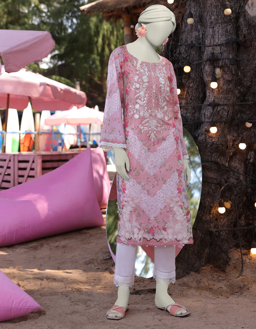 PEACH LAWN KURTI | JJLK-S-JSS-25-347 FB/ FLORAL LACE-3