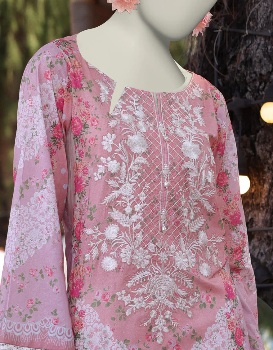 PEACH LAWN KURTI | JJLK-S-JSS-25-347 FB/ FLORAL LACE-3 - Image 2