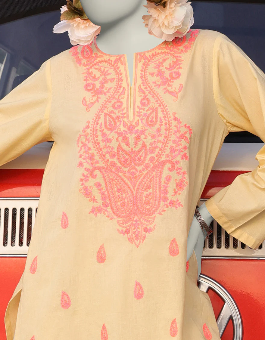 YELLOW LAWN KURTI | JJLK-S-JSS-25-349 FB/CHIKAN KARI NEON-01 - Image 2
