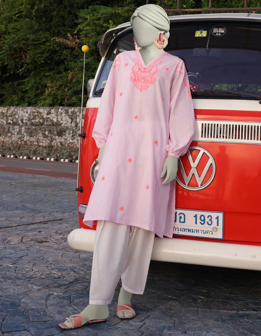PINK LAWN KURTI | JJLK-S-JSS-25-352 FB/CHIKAN KARI NEON-04