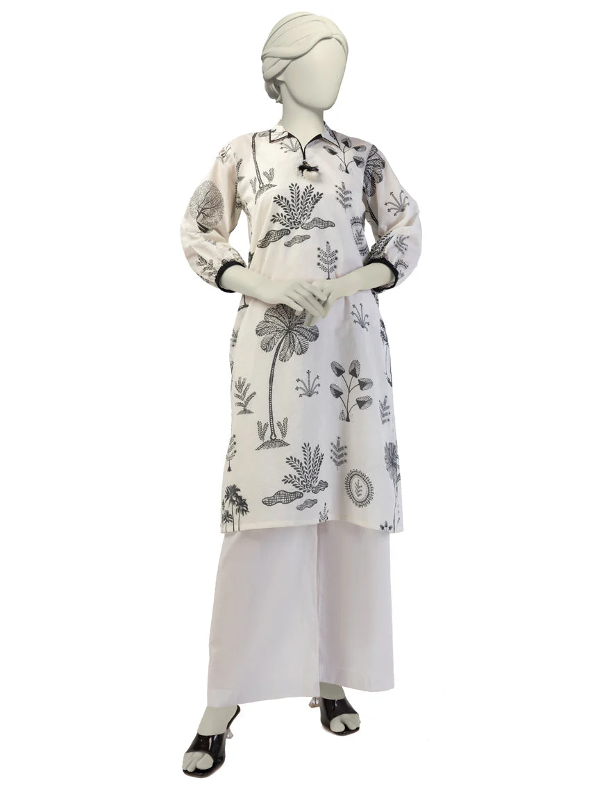 WHITE LAWN KURTI | JJLK-S-JSS-25-389 FB/TRIBAL TREASURES-1