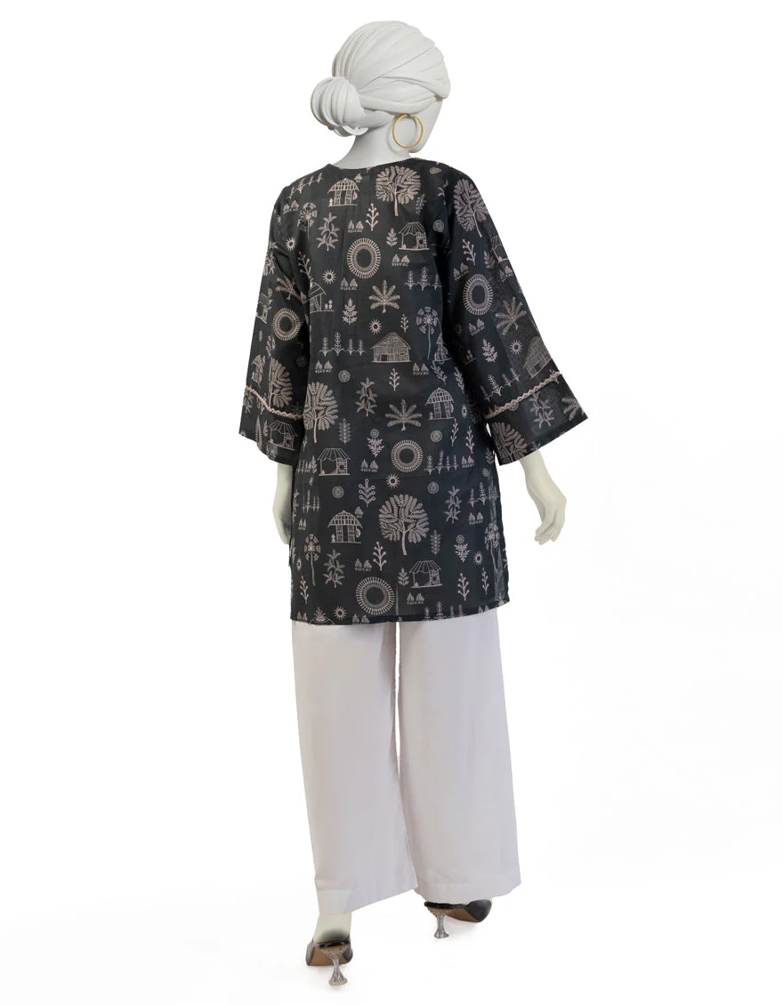 BLACK LAWN KURTI | JJLK-S-JSS-25-392 FB/TRIBAL TREASURES-4 - Image 2