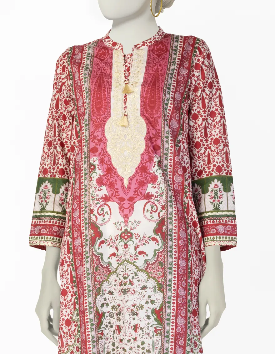 RED LAWN KURTI | JJLK-S-JSS-25-408 FB/ROYAL TAPESTRY-4 - Image 3