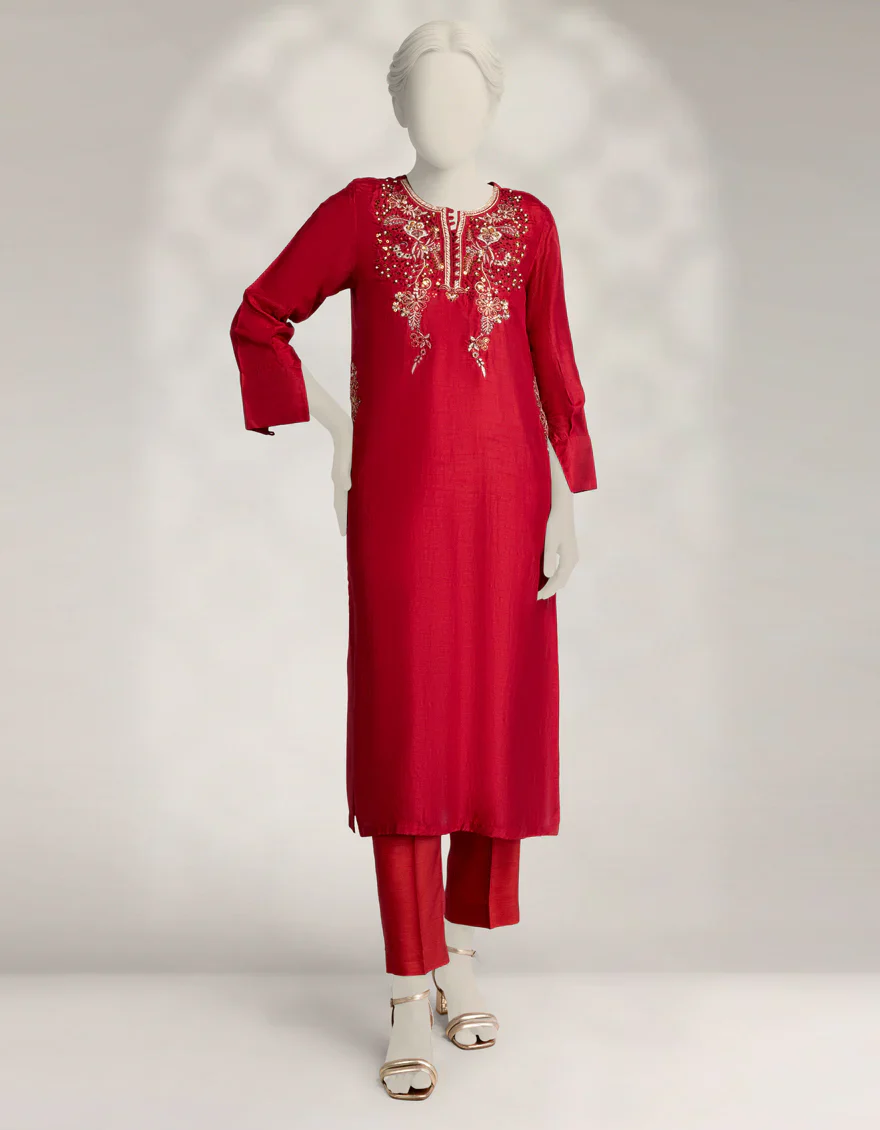 MAROON RAW SILK KURTI | JJLK-W-JFS-25-222 FB/ELFESYA-02