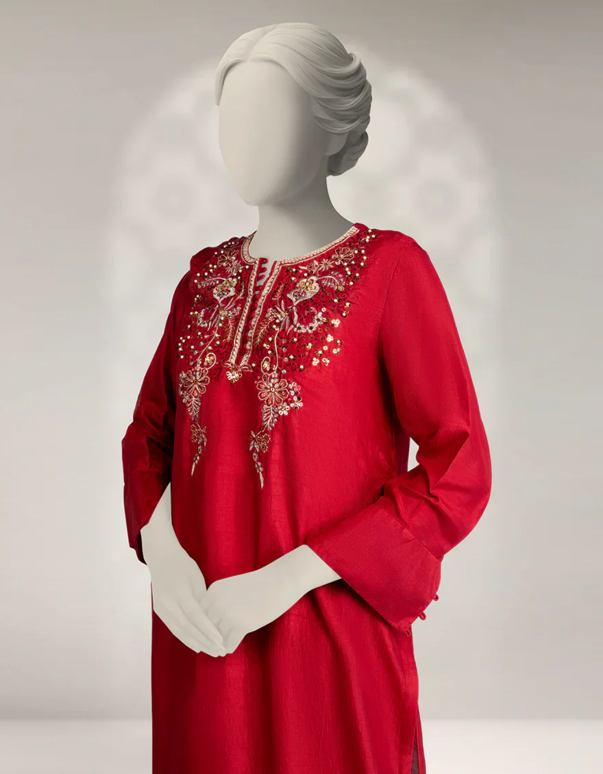 MAROON RAW SILK KURTI | JJLK-W-JFS-25-222 FB/ELFESYA-02 - Image 2