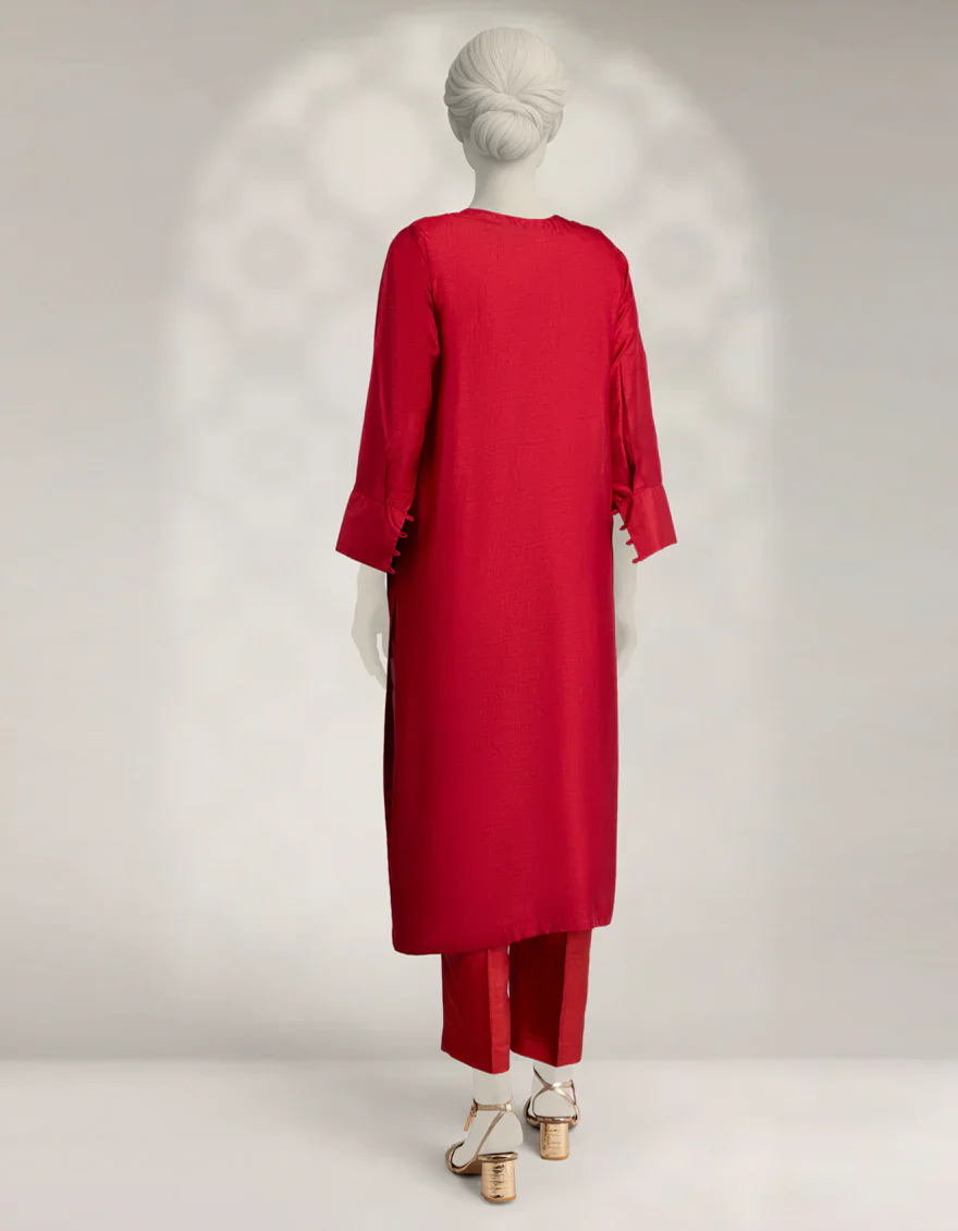 MAROON RAW SILK KURTI | JJLK-W-JFS-25-222 FB/ELFESYA-02 - Image 3