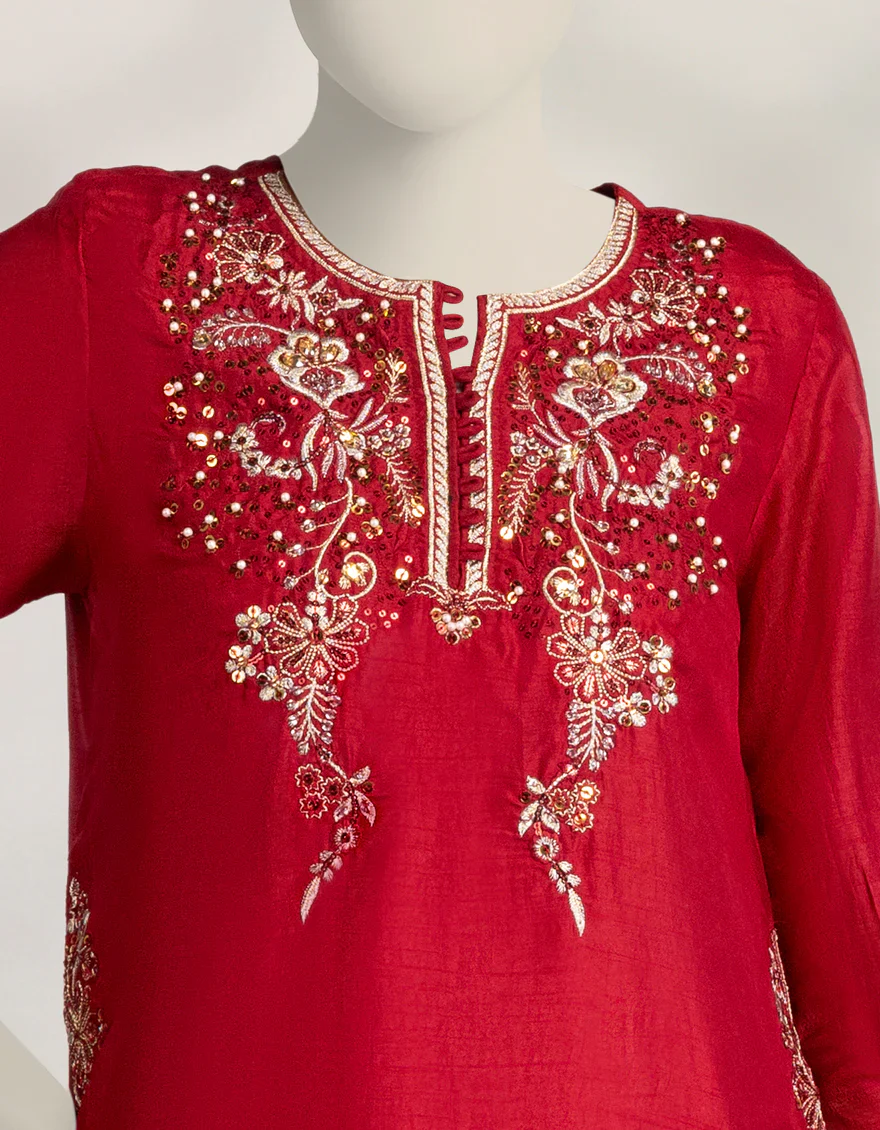 MAROON RAW SILK KURTI | JJLK-W-JFS-25-222 FB/ELFESYA-02 - Image 4