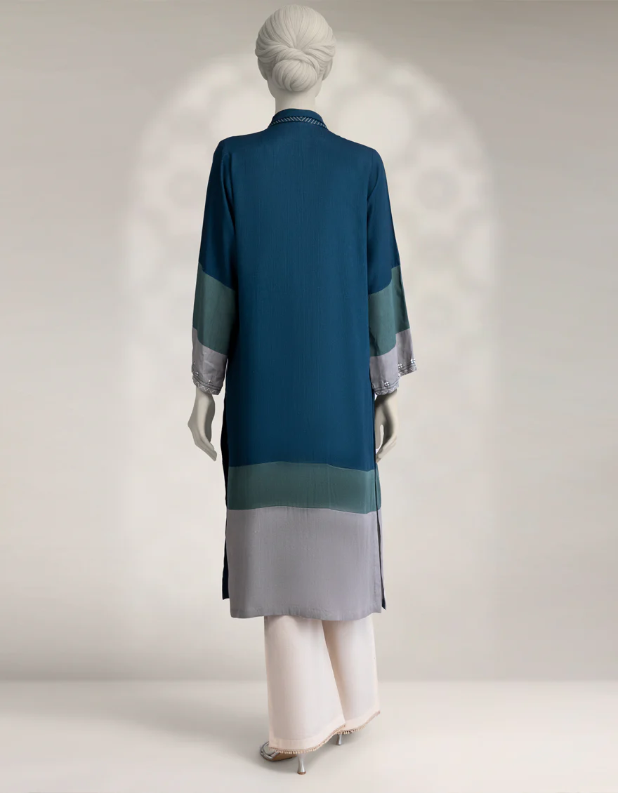 BLUE PASHMINA KURTI | JJLK-W-JSS-25-565 FB/VIBRANT BANDS-04 - Image 3