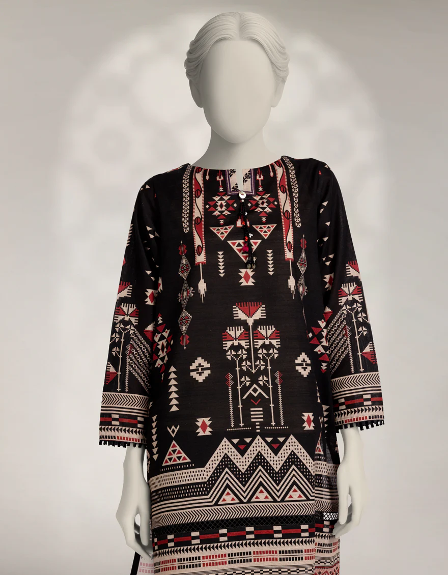 BLACK KHADDAR SLUB KURTI | JJLK-W-JSS-25-567 FB/MOROCCAN RUG-02 - Image 2