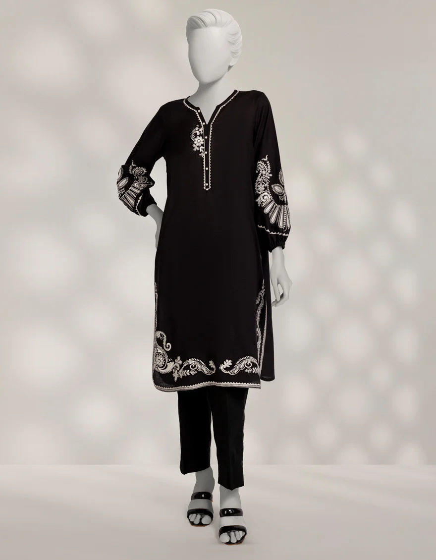 BLACK DOBBY KURTI | JJLK-W-JSS-25-570 FB/FOLK PAISLY-1