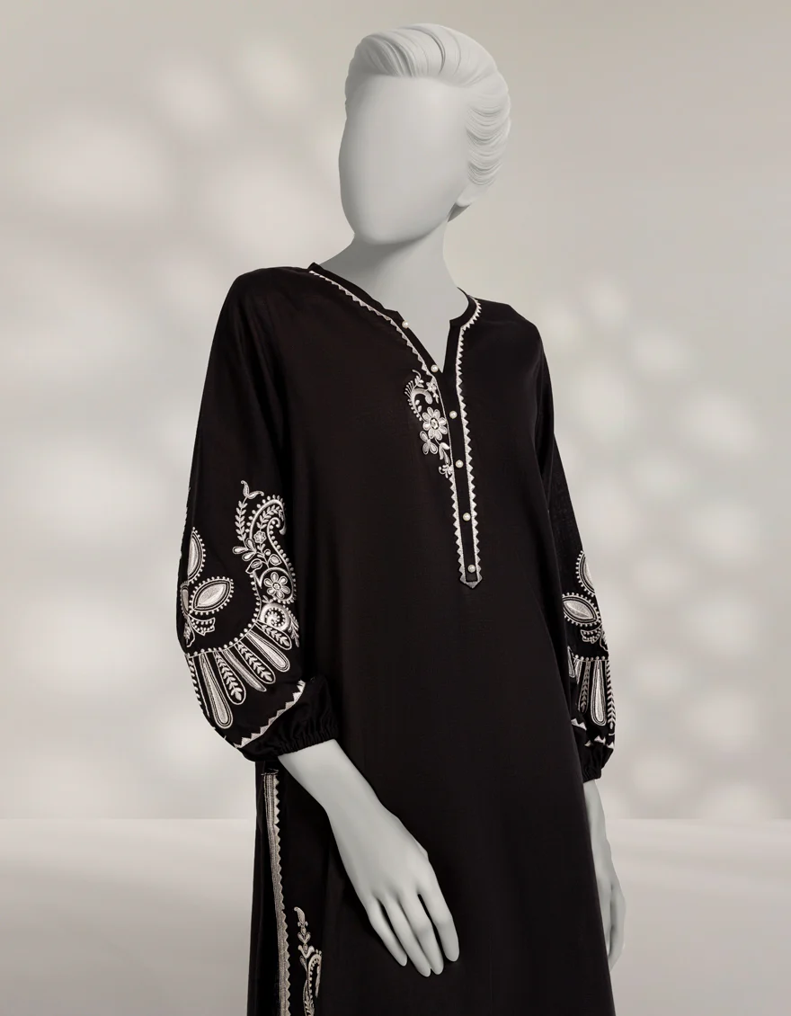 BLACK DOBBY KURTI | JJLK-W-JSS-25-570 FB/FOLK PAISLY-1 - Image 2