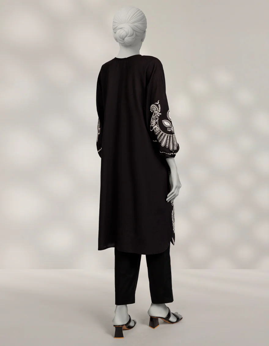BLACK DOBBY KURTI | JJLK-W-JSS-25-570 FB/FOLK PAISLY-1 - Image 3