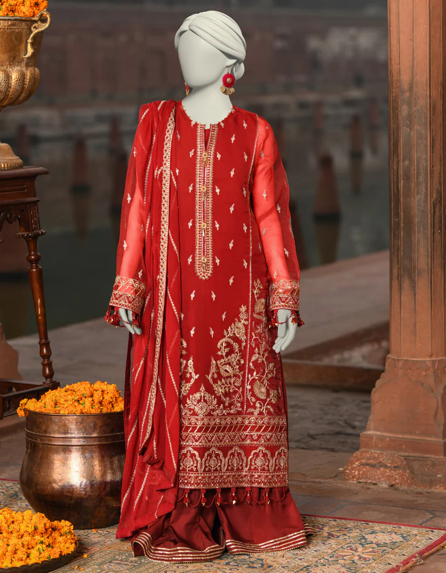 MAROON ORGANZA 3PC UNSTITCHED | JJLS-S-JFU-25-704 FB/FALAK-04
