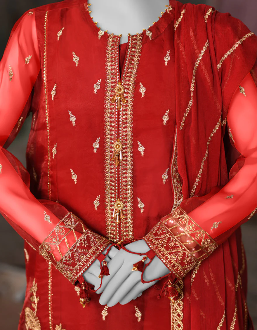 MAROON ORGANZA 3PC UNSTITCHED | JJLS-S-JFU-25-704 FB/FALAK-04 - Image 2