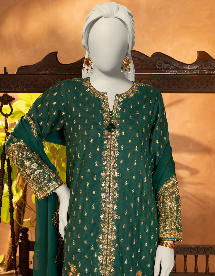 GREEN RAW SILK 3PC STITCHED | JJPW-S-JPS-25-3903 FB/DANEEN-3 - Image 2