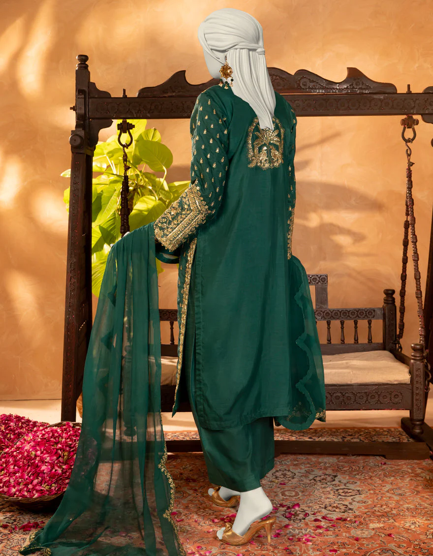 GREEN RAW SILK 3PC STITCHED | JJPW-S-JPS-25-3903 FB/DANEEN-3 - Image 3