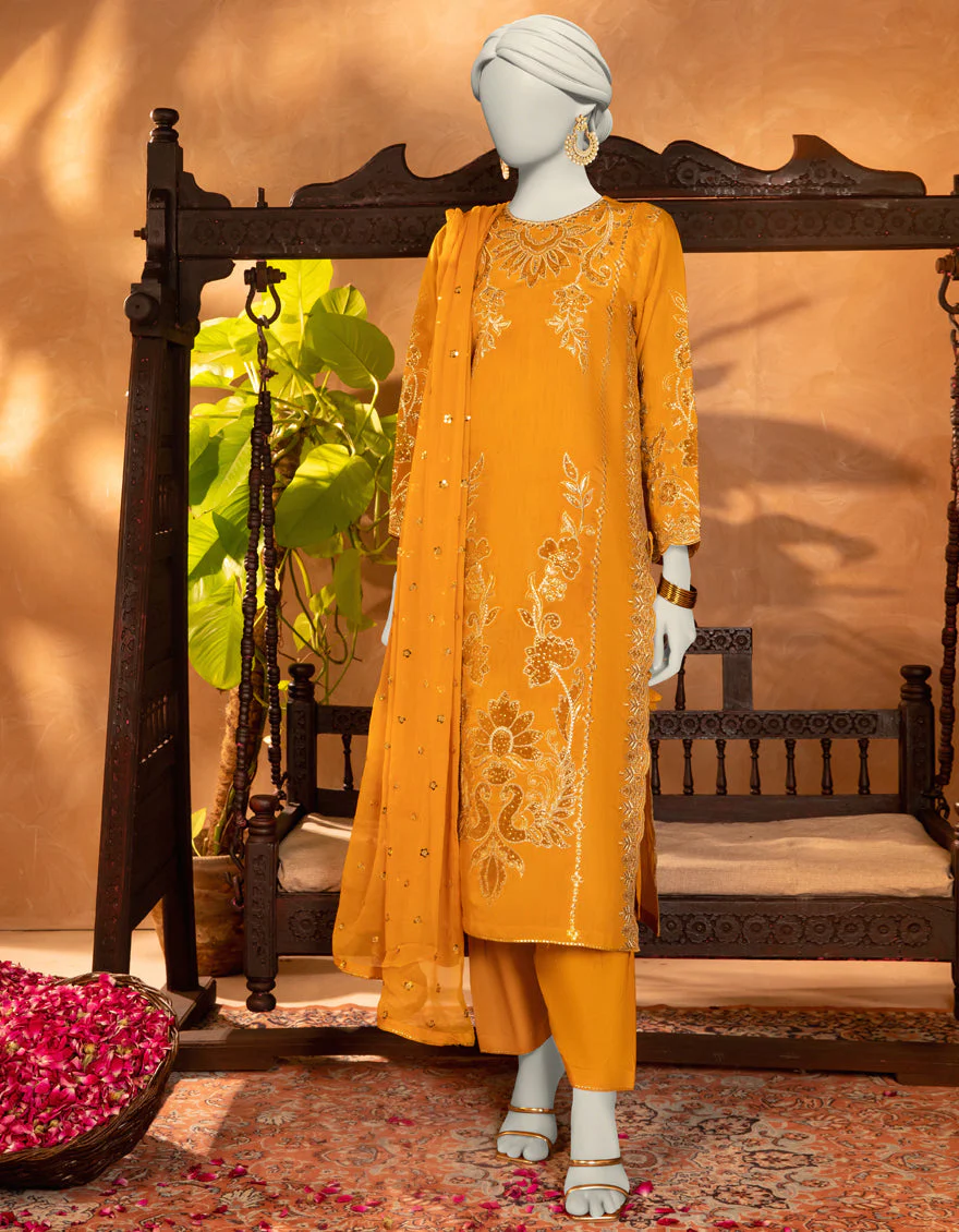 MUSTARD PAPER COTTON 3PC STITCHED | JJPW-S-JPS-25-3904 FB/DANEEN-4