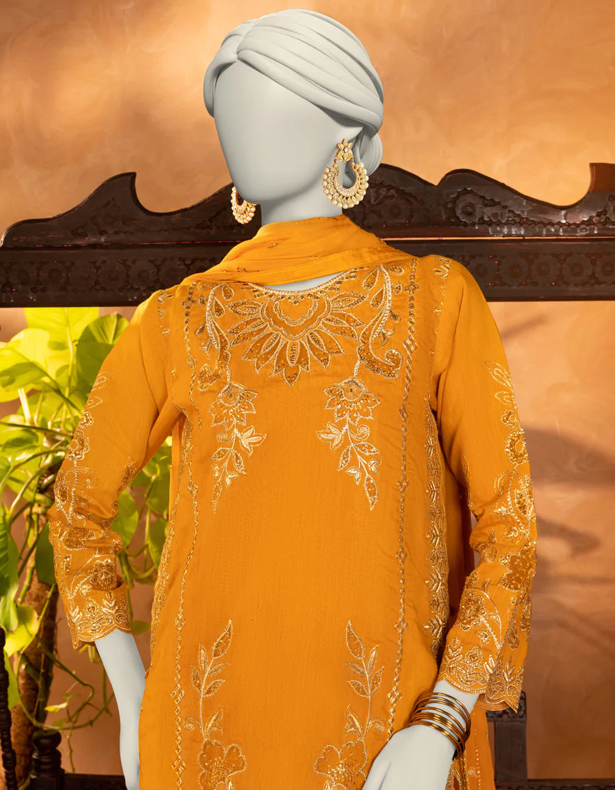 MUSTARD PAPER COTTON 3PC STITCHED | JJPW-S-JPS-25-3904 FB/DANEEN-4 - Image 3