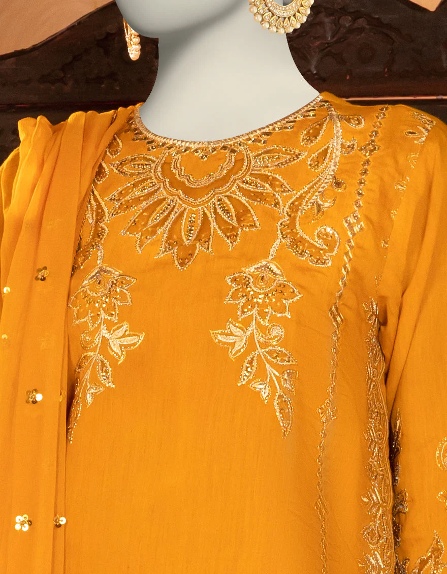 MUSTARD PAPER COTTON 3PC STITCHED | JJPW-S-JPS-25-3904 FB/DANEEN-4 - Image 4