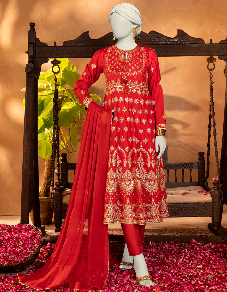 RED RAW SILK 3PC STITCHED | JJPW-S-JPS-25-3905 FB/DANEEN-5