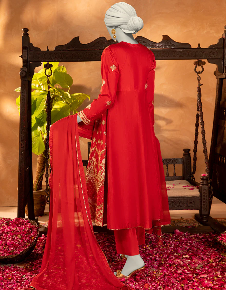 RED RAW SILK 3PC STITCHED | JJPW-S-JPS-25-3905 FB/DANEEN-5 - Image 2