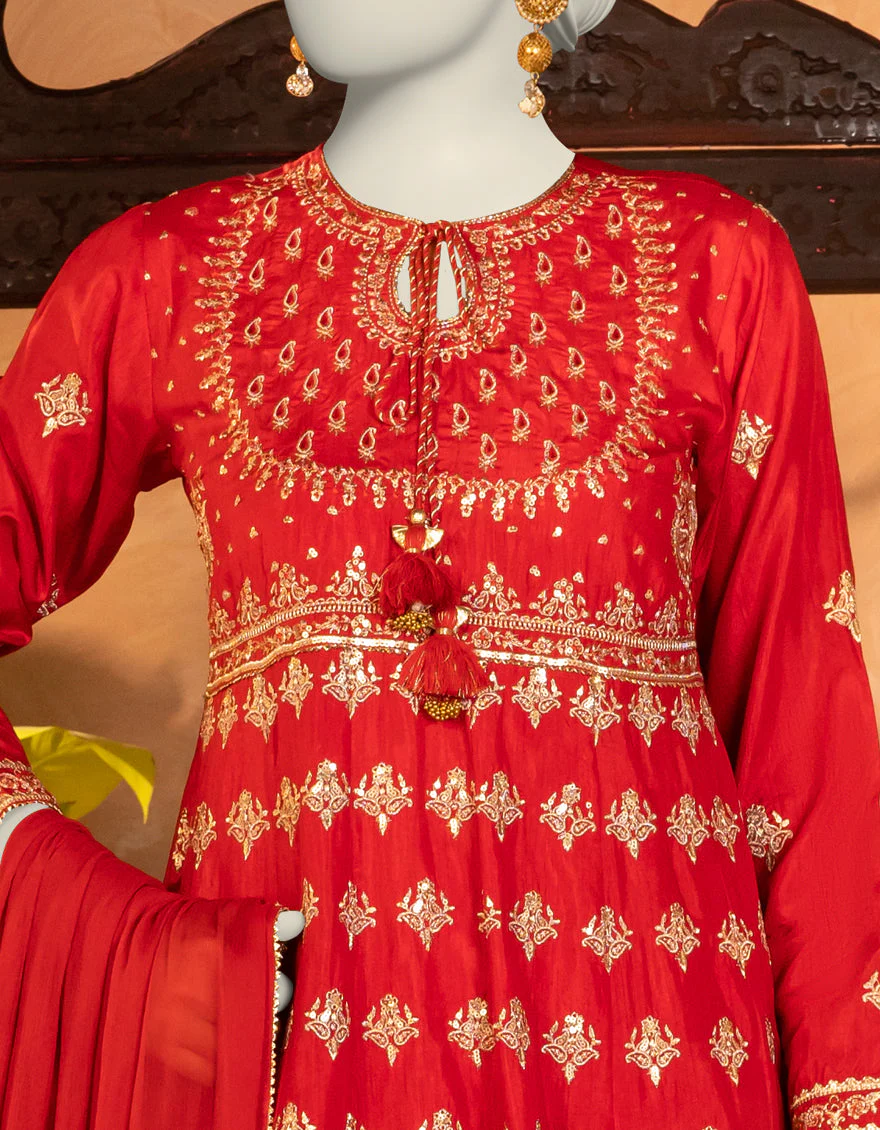 RED RAW SILK 3PC STITCHED | JJPW-S-JPS-25-3905 FB/DANEEN-5 - Image 4