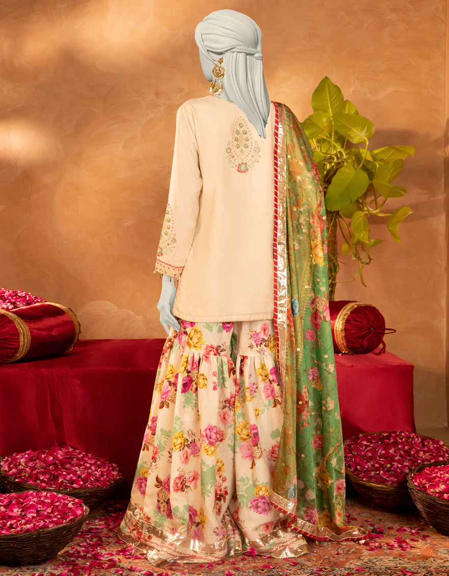 BEIGE COTTON SILK 3PC STITCHED | JJPW-S-JPS-25-3906 FB/DANEEN-6 - Image 2