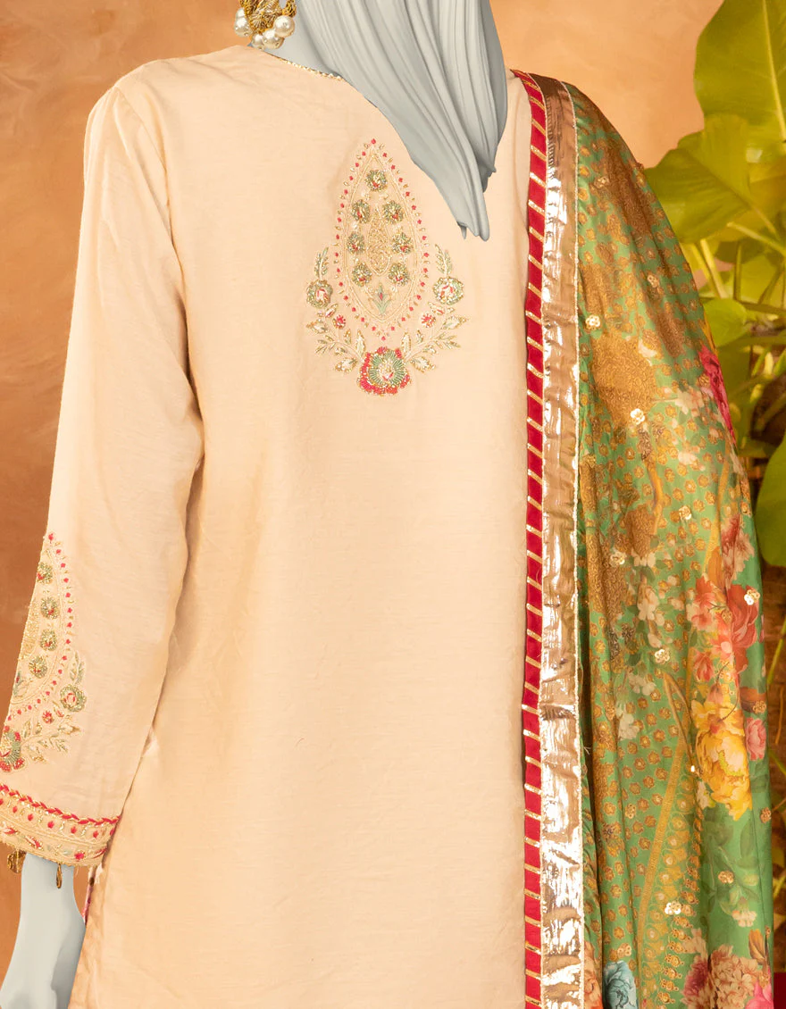 BEIGE COTTON SILK 3PC STITCHED | JJPW-S-JPS-25-3906 FB/DANEEN-6 - Image 3