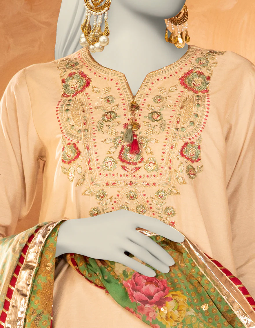 BEIGE COTTON SILK 3PC STITCHED | JJPW-S-JPS-25-3906 FB/DANEEN-6 - Image 4