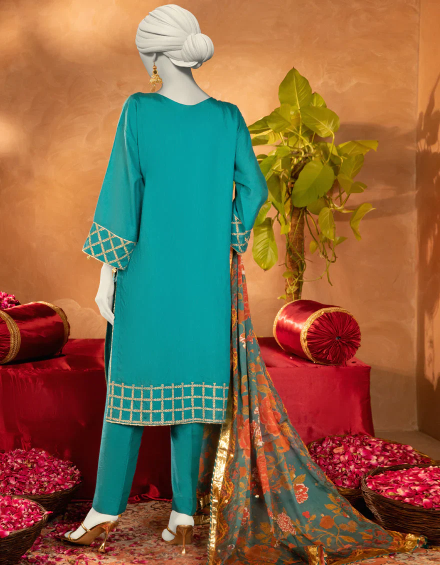 BLUE COTTON SILK 3PC STITCHED | JJPW-S-JPS-25-3909 FB/DANEEN-09 - Image 3