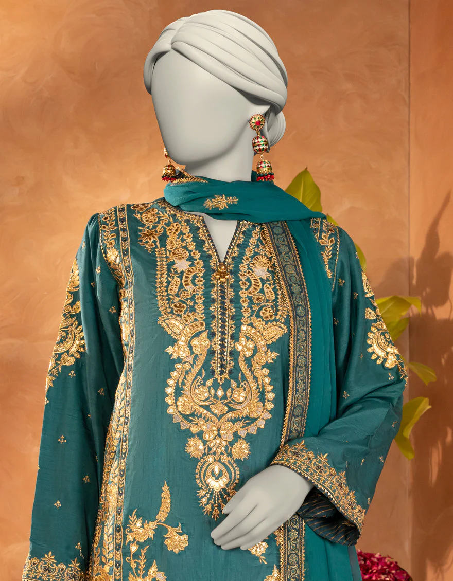 GREEN RAW SILK 3PC STITCHED | JJPW-S-JPS-25-3915 FB/INARA-1 - Image 3