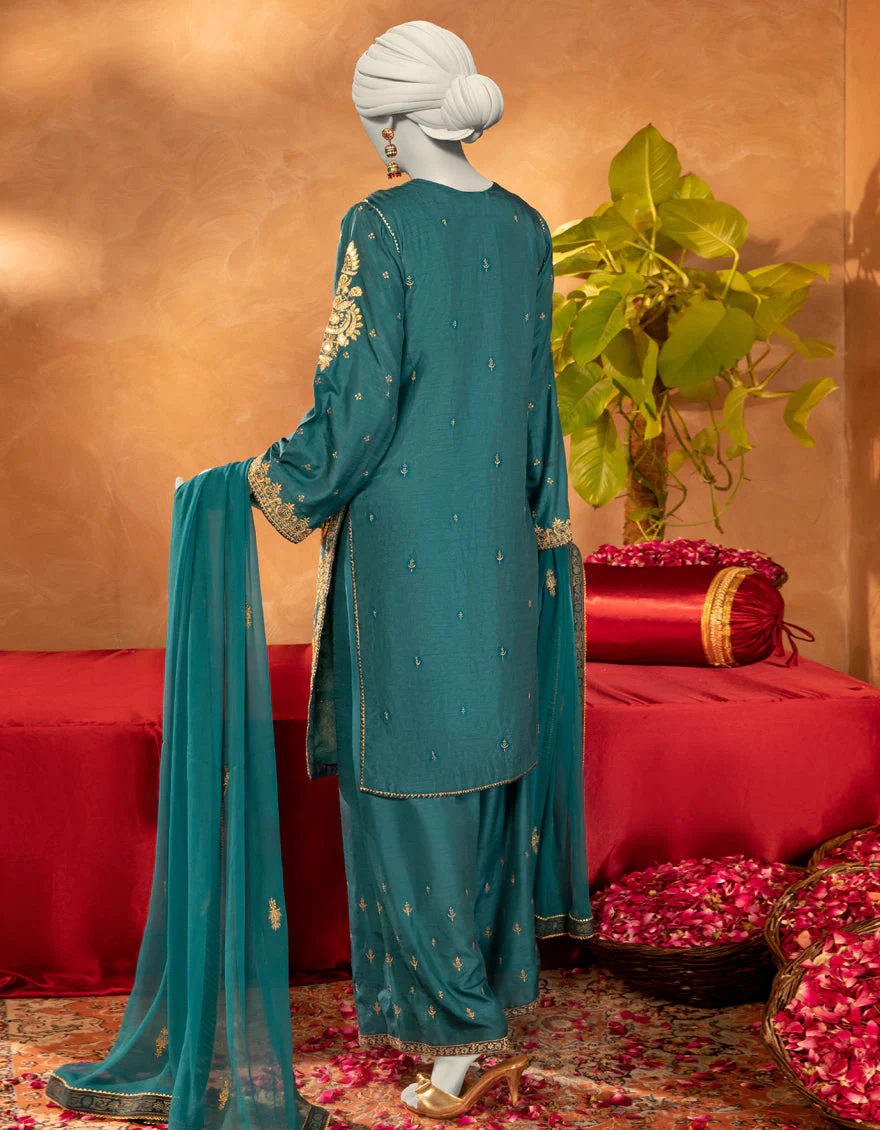 GREEN RAW SILK 3PC STITCHED | JJPW-S-JPS-25-3915 FB/INARA-1 - Image 4