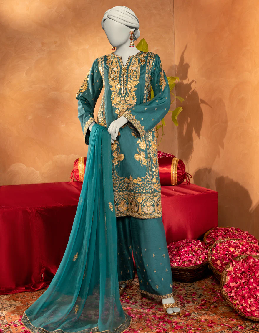 GREEN RAW SILK 3PC STITCHED | JJPW-S-JPS-25-3915 FB/INARA-1 - Image 5