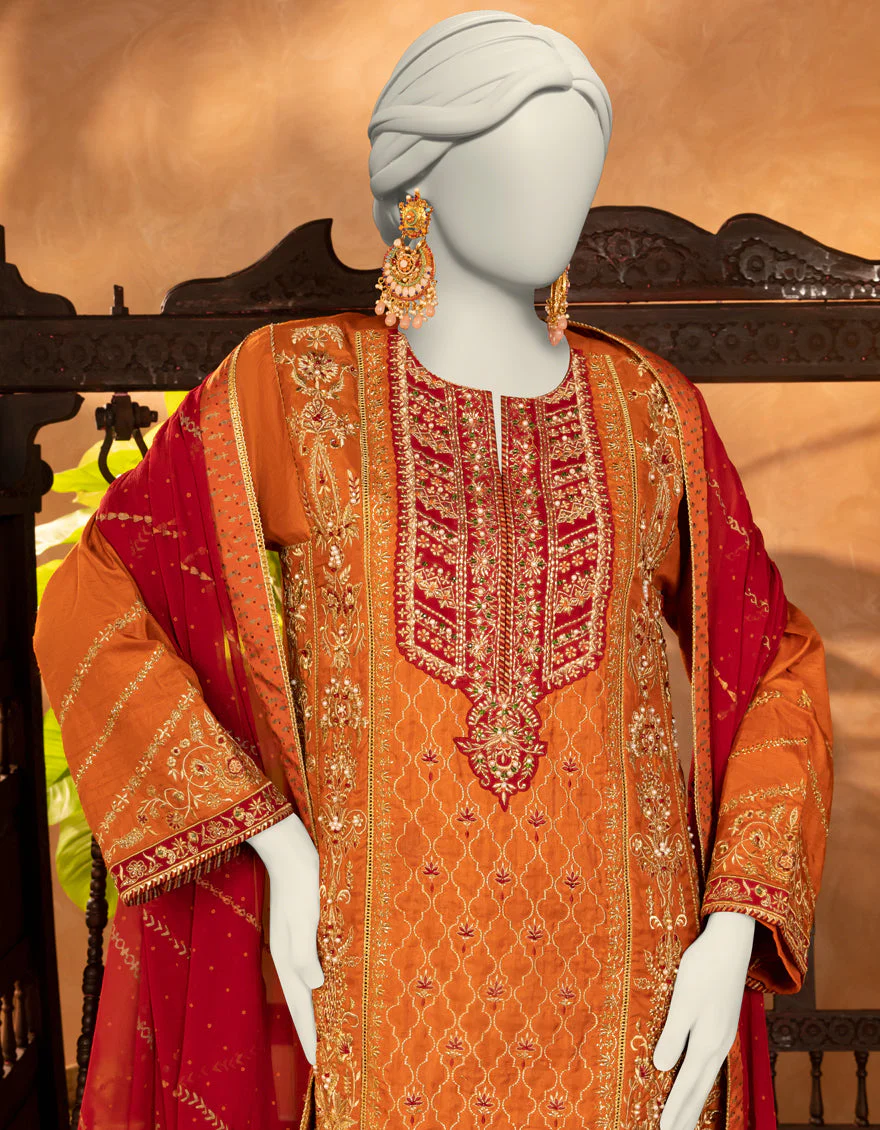 RUST RAW SILK 3PC STITCHED | JJPW-S-JPS-25-3917 FB/INARA-03 - Image 2