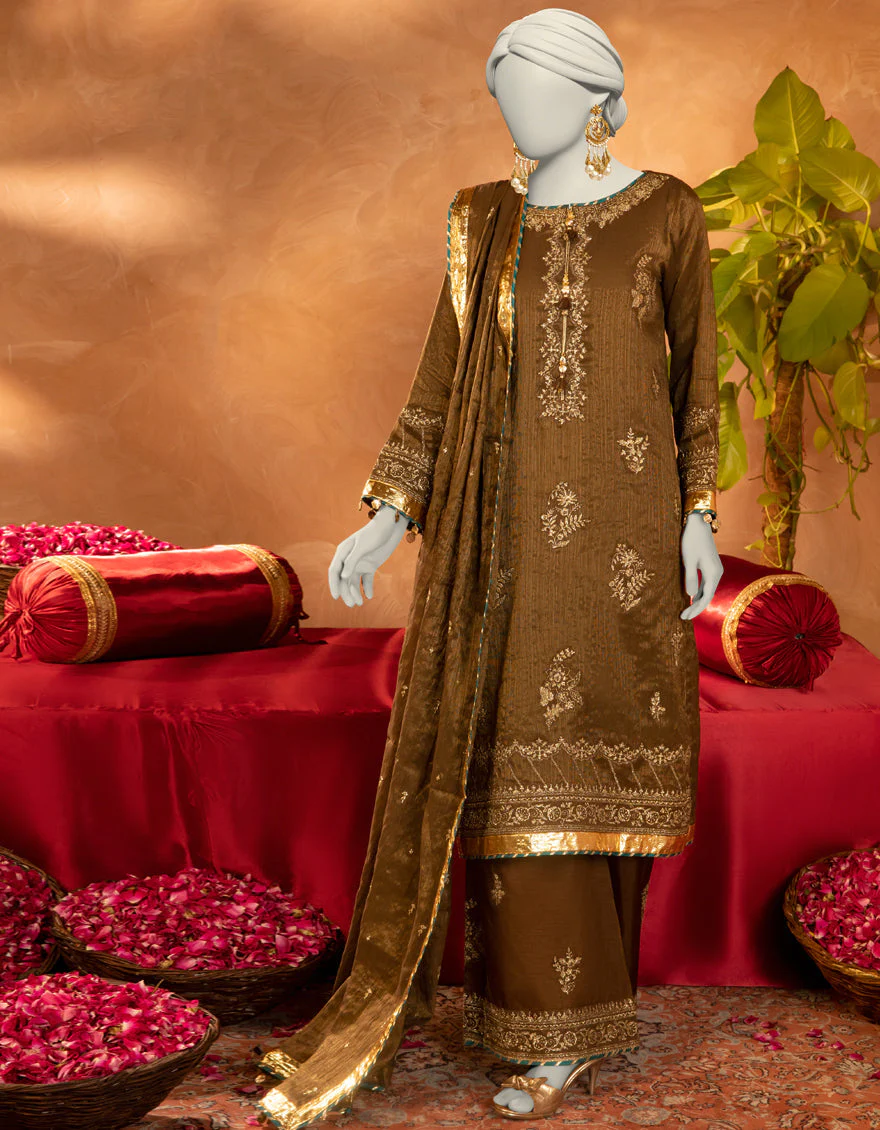 BROWN COTTON 3PC STITCHED | JJPW-S-JPS-25-3924 FB/INARA-10