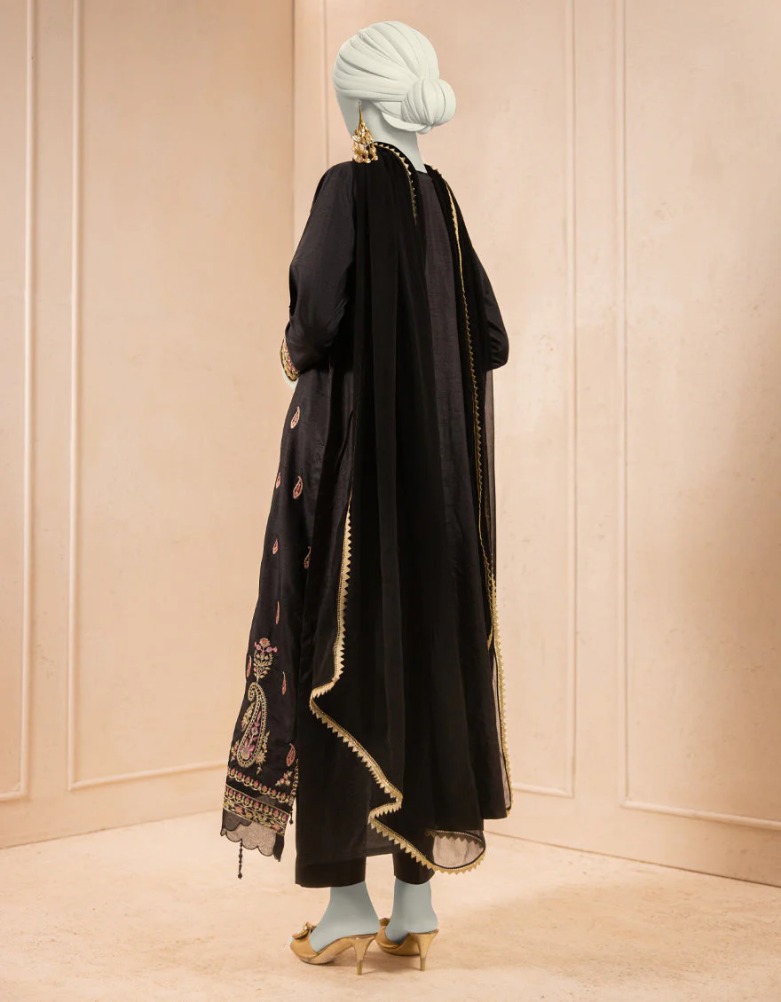 BLACK RAW SILK 3PC STITCHED | JJPW-S-JPS-25-3929 FB/DANEEN-05 - Image 3