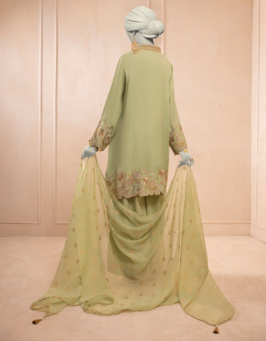 GREEN ORGANZA 3PC STITCHED | JJPW-S-JPS-25-3934 FB/DANEEN-10 - Image 3