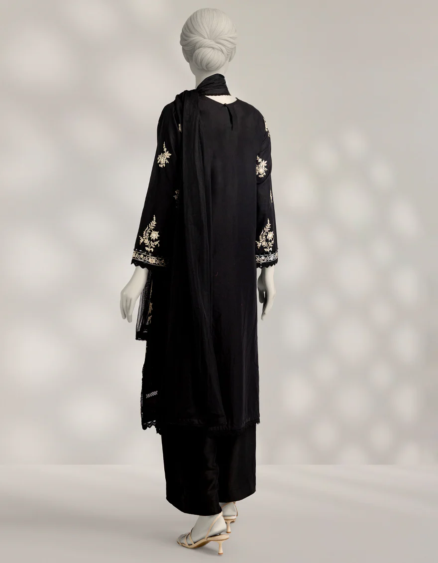 BLACK RAW SILK 3PC STITCHED | JJPW-S-JPS-25-3960 FB/INARA-7 - Image 3