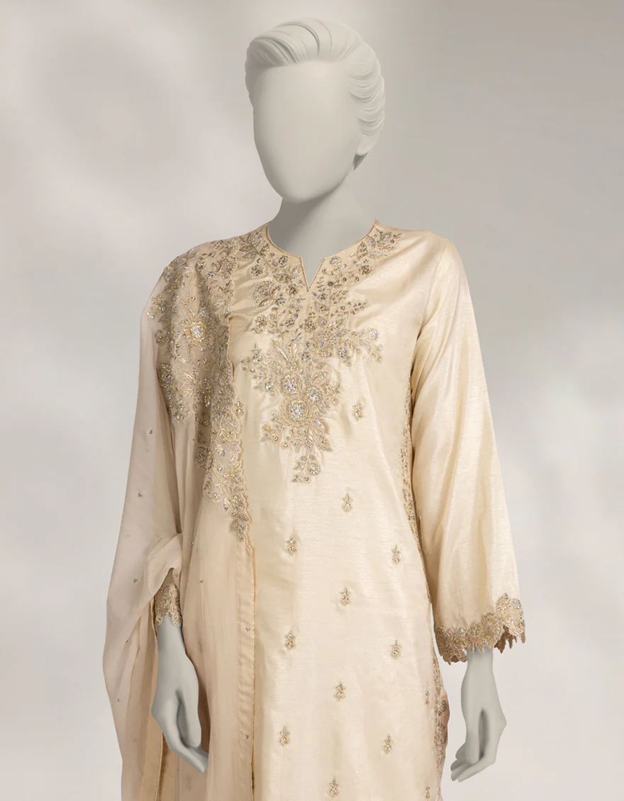 OFF WHITE RAW SILK 3PC STITCHED | JJPW-S-JPS-25-3967 FB/INARA-14 - Image 2