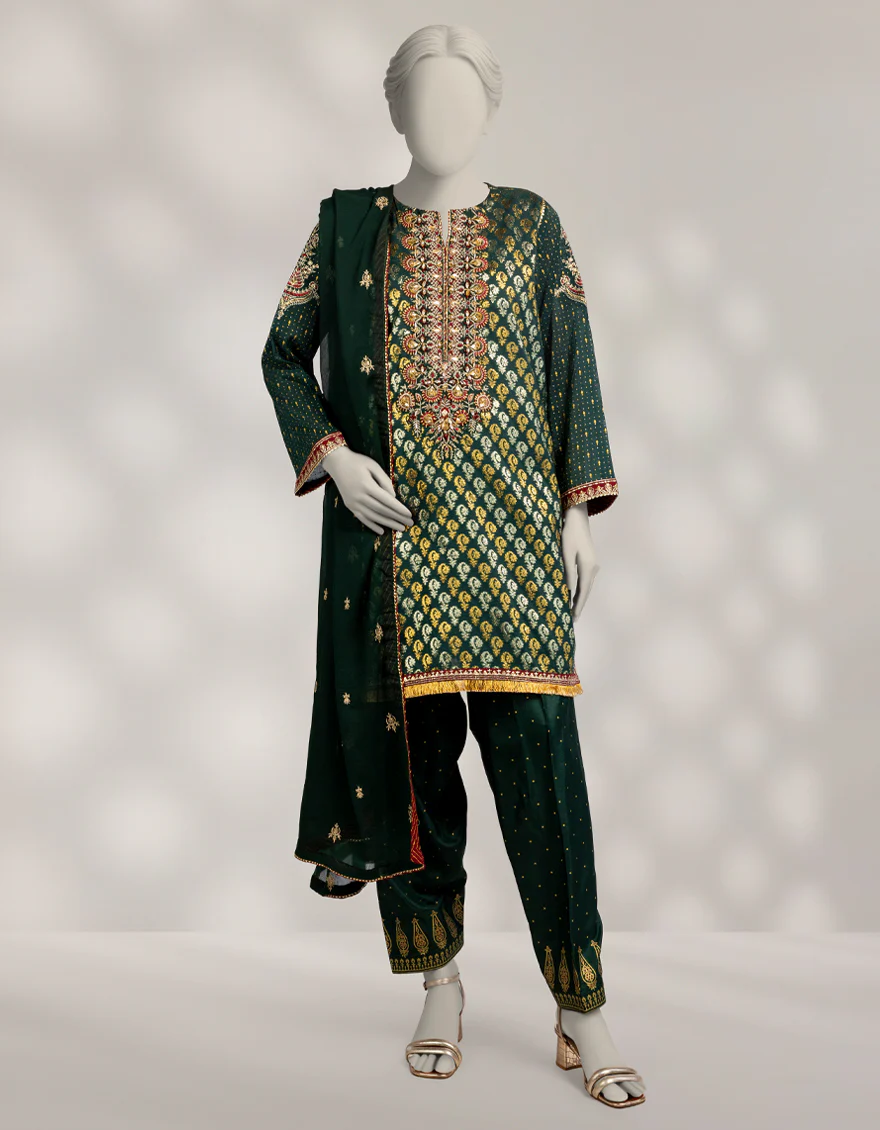 GREEN JACQUARD 3PC STITCHED | JJPW-W-JPS-25-3944 FB/DANEEN-1