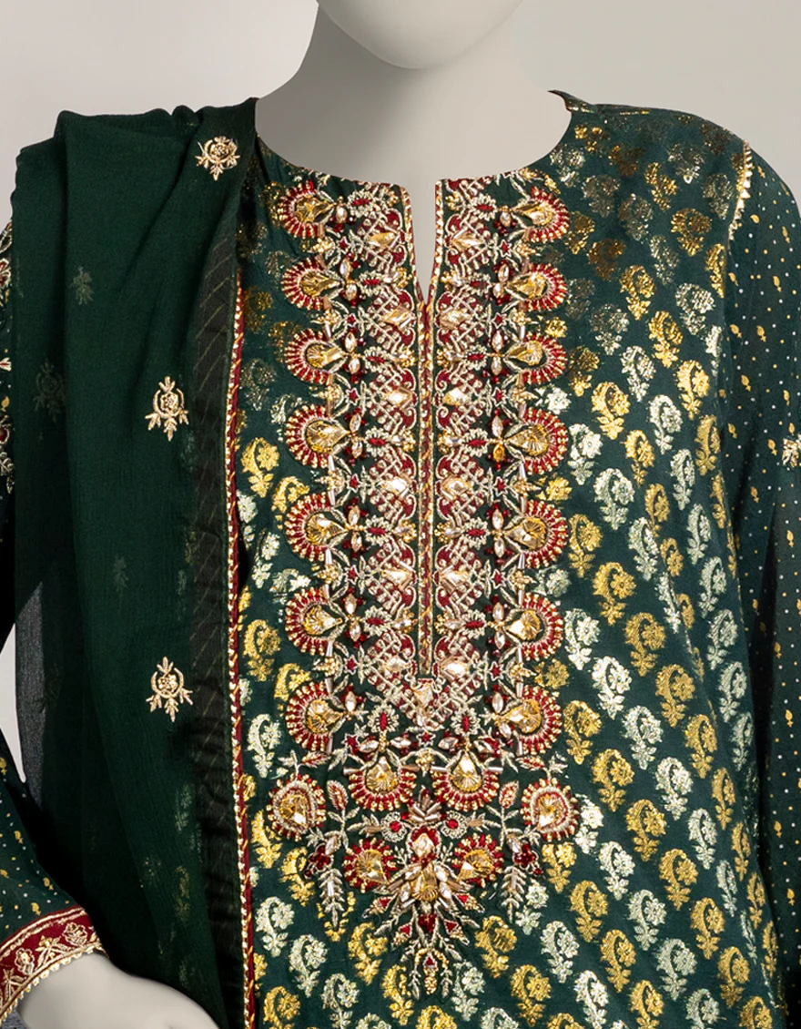 GREEN JACQUARD 3PC STITCHED | JJPW-W-JPS-25-3944 FB/DANEEN-1 - Image 3