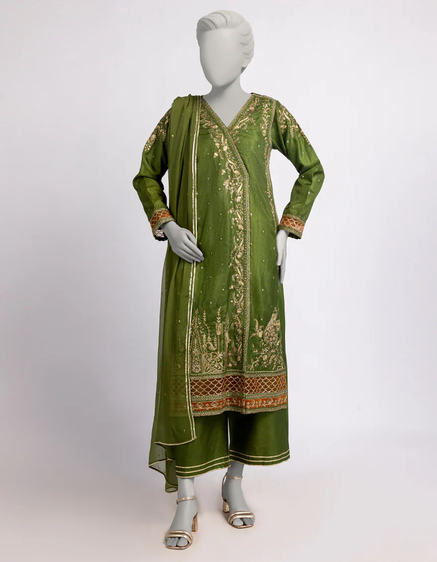 MEHNDI RAW SILK 3PC STITCHED | JJPW-W-JPS-25-3958 FB/INARA-5