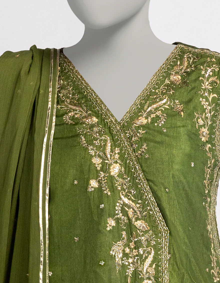 MEHNDI RAW SILK 3PC STITCHED | JJPW-W-JPS-25-3958 FB/INARA-5 - Image 3