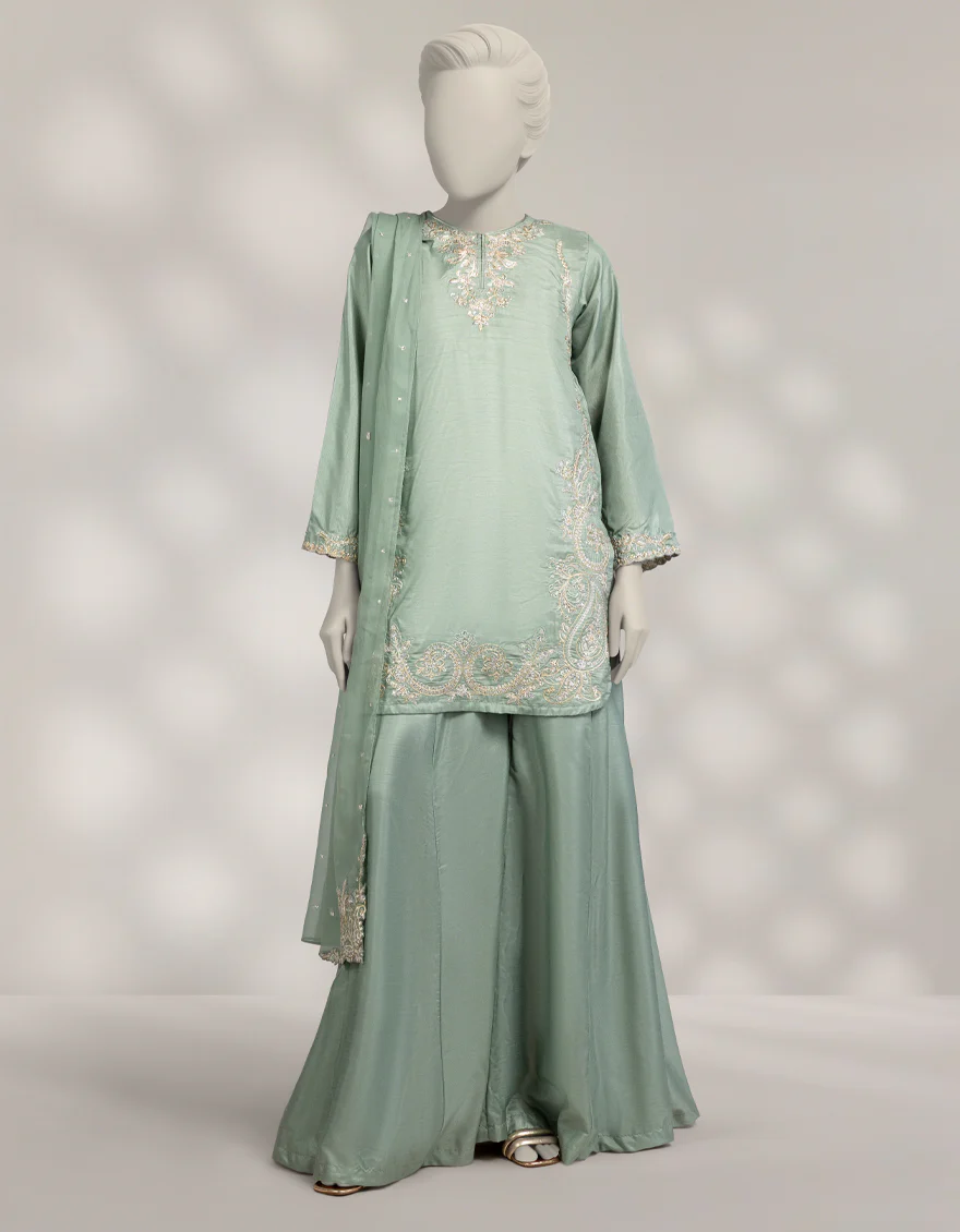 GREEN RAW SILK 3PC STITCHED | JJPW-W-JPS-25-3965 FB/INARA-12