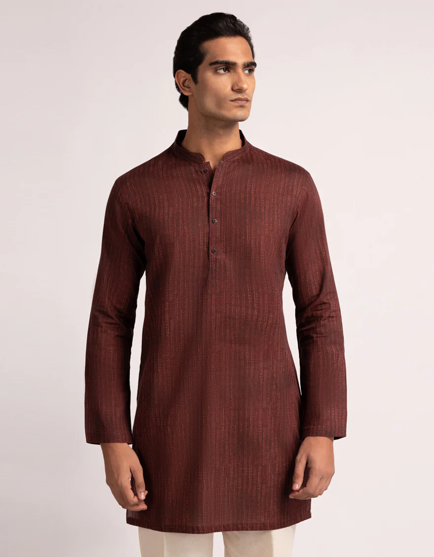 RED BLACK COTTON THIGH LENGTH KURTA | JJTHK-A-50389/S25/JJ10442-CL - Image 2