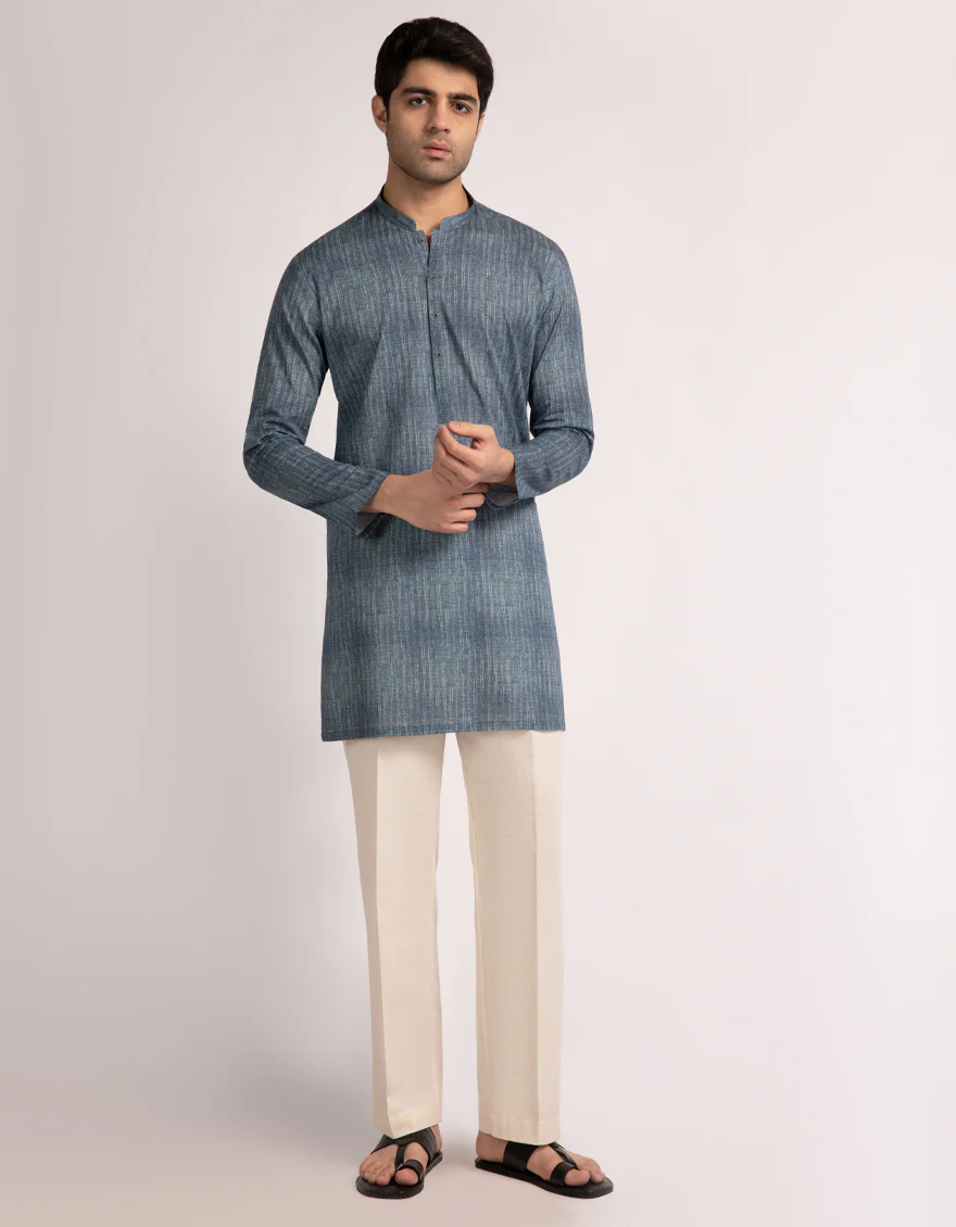 BLUE COTTON THIGH LENGTH KURTA | JJTHK-A-50390/S25/JJ10442-CL