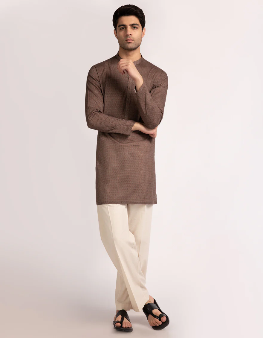 BROWN COTTON THIGH LENGTH KURTA | JJTHK-A-50393/S25/JJ10442-CL
