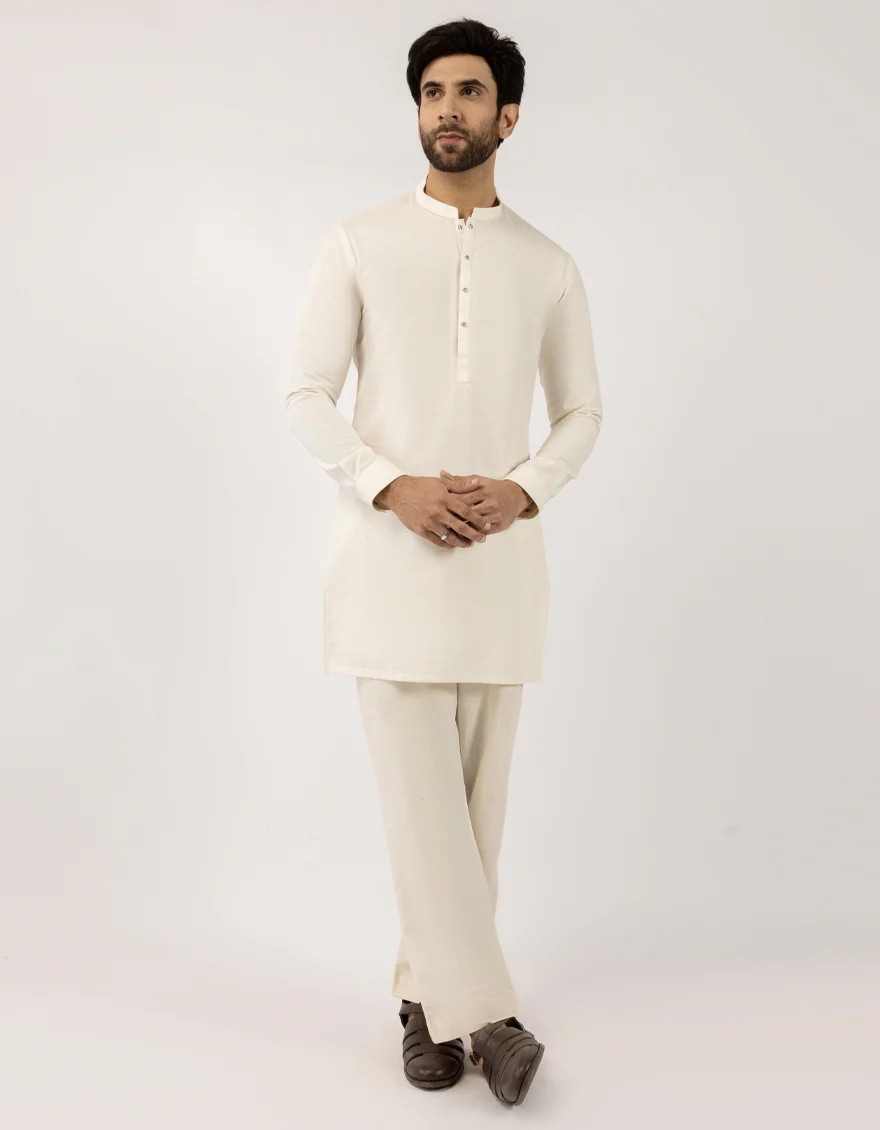 CREAM COTTON THIGH LENGTH KURTA | JJTHLK-W-90550/S25/JJ10450-SF