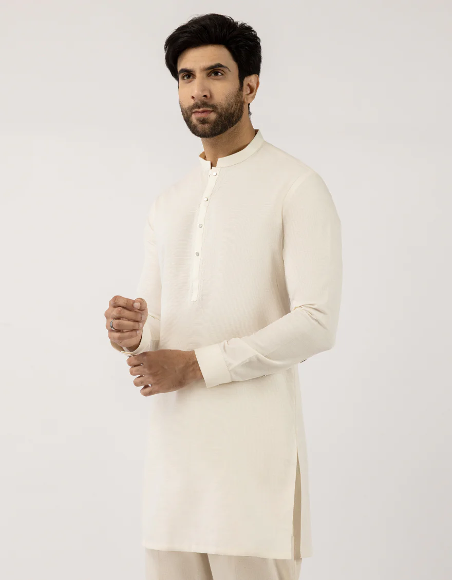 CREAM COTTON THIGH LENGTH KURTA | JJTHLK-W-90550/S25/JJ10450-SF - Image 2